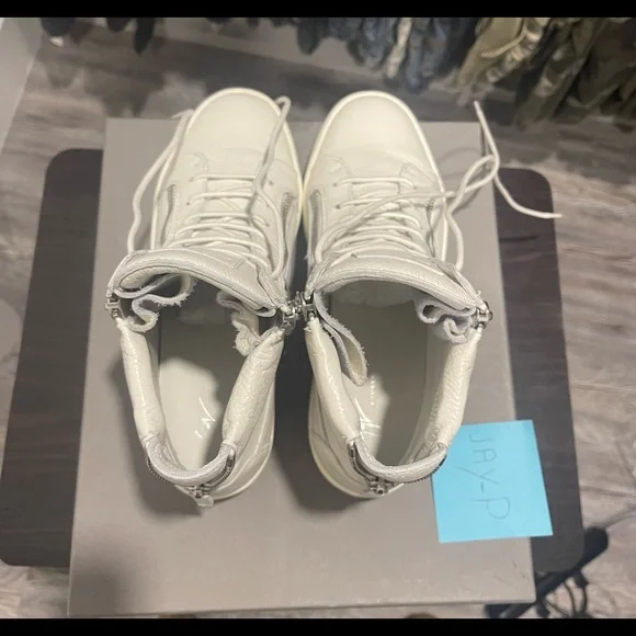 Giuseppe Zanotti White May London High-Top Silver Zipper Sz 43/10 Designer - Picture 10 of 15